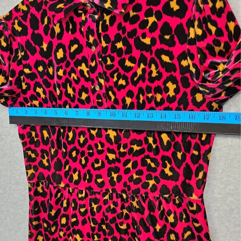 Jude Connally Pink Leopard Velour Print Long Sleeve Tiered Mini Dress Sz Small - Picture 8 of 12